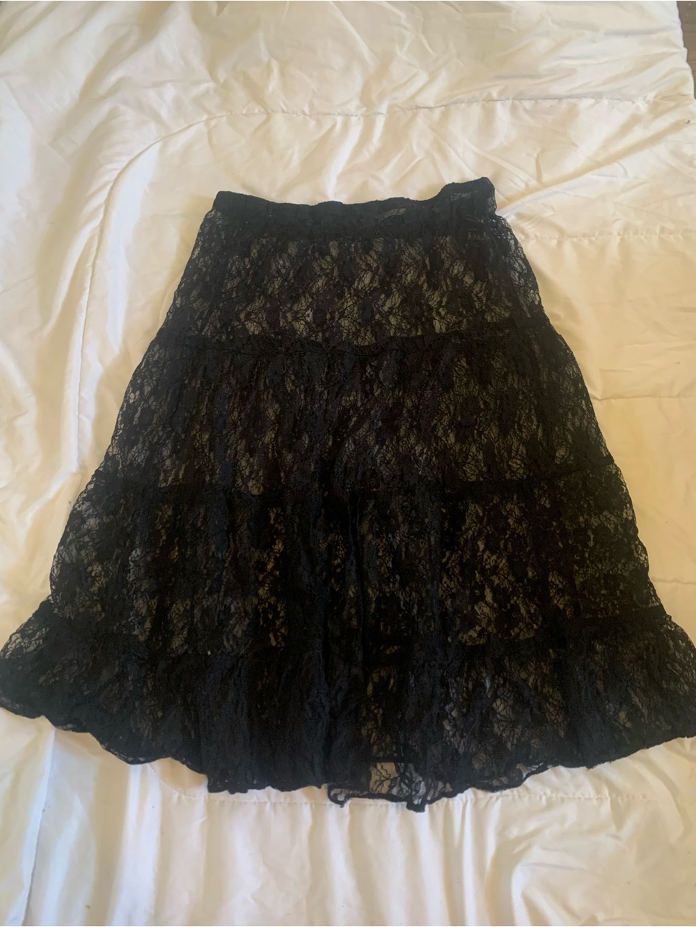 Black Lace Tiered Midi Skirt